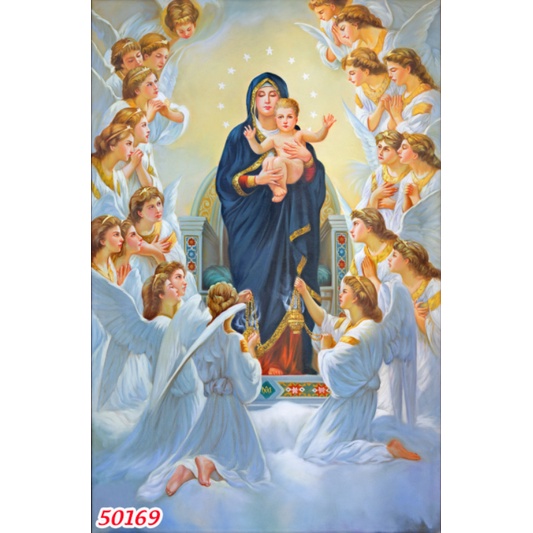 Tranh treo tường đức mẹ maria và thiên chúa, có kèm phụ kiện