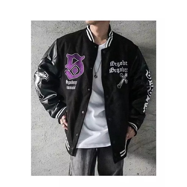 Áo Bomber Nam Nữ Chất Kaki Phối Tay Da D, Hình Thêu Nổi, From Rộng Thời Trang Unisex, Phong Cách Hàn Quốc