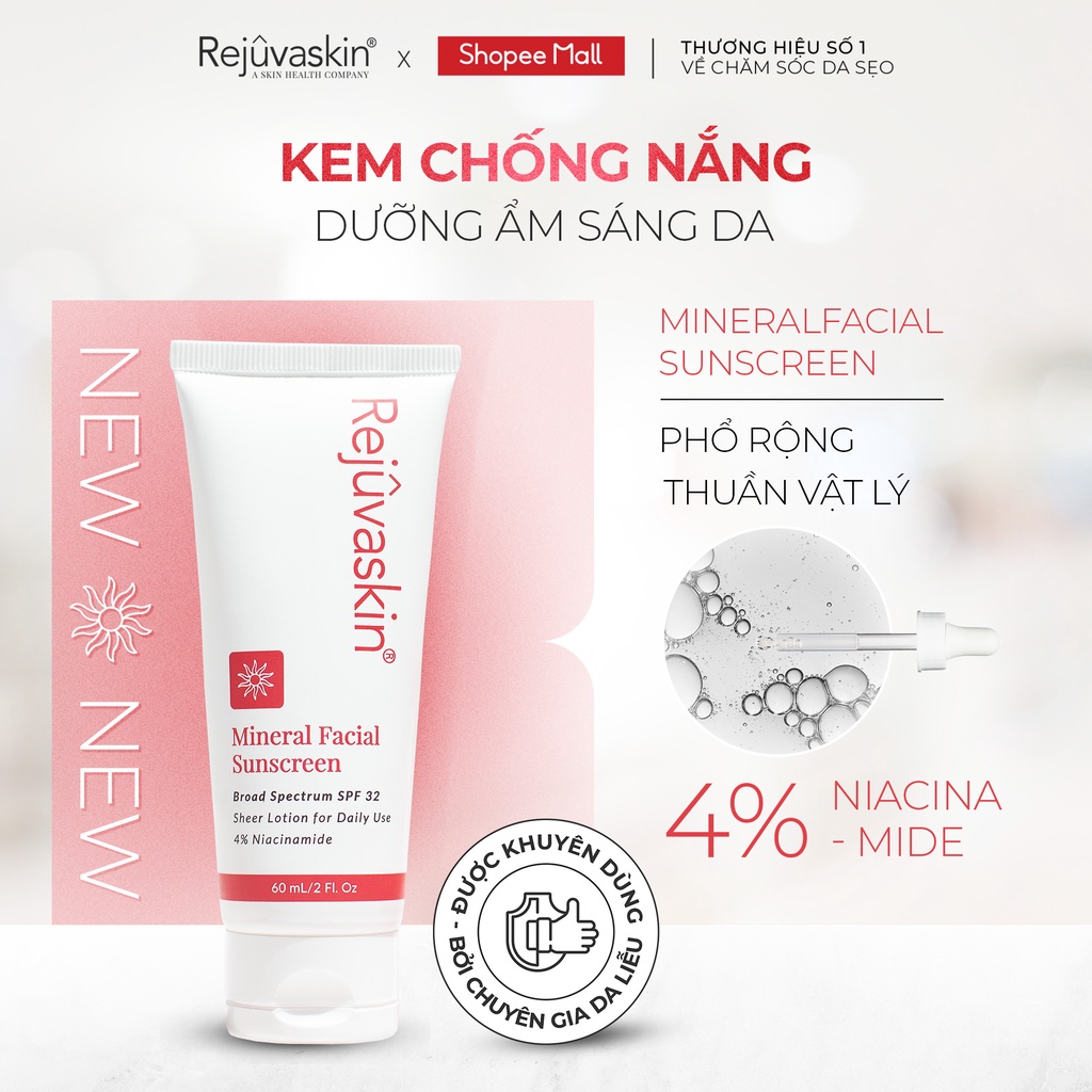 Kem Chống Nắng Vật Lý Mineral Facial Rejuvaskin Dưỡng Ẩm, Phục Hồi Da SPF 32 60ml