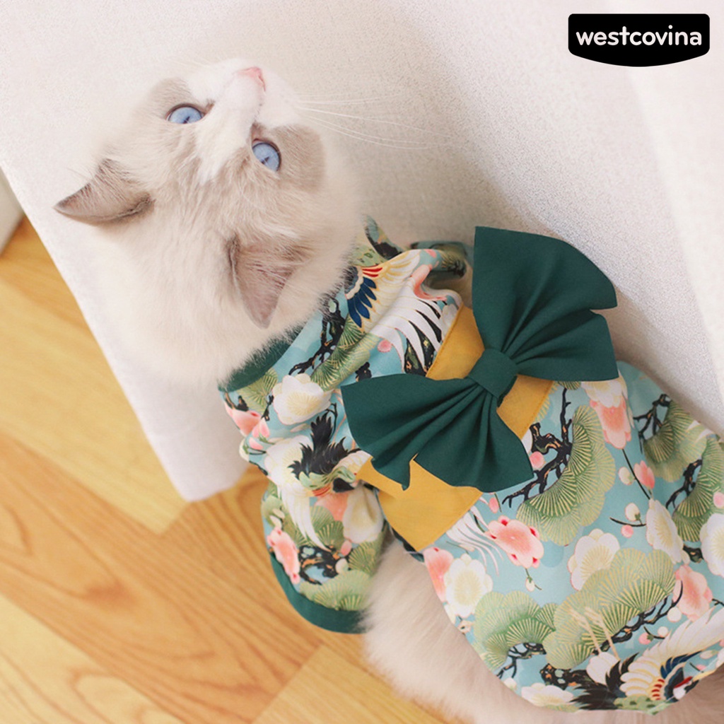 [COD]♘Đầm Kimono Thắt Nơ Xinh Xắn Phong Cách Nhật Bản Cho Mèo Cưng
