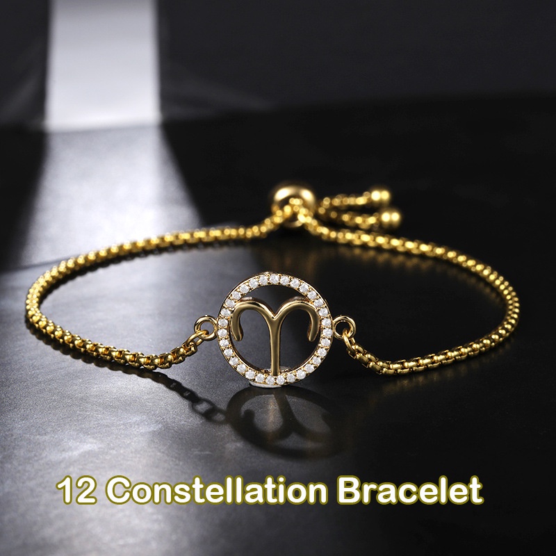 Vòng Đeo Tay Bằng Thép Không Gỉ Đính Đá Zircon 12 Cung Hoàng Đạo Thời Trang