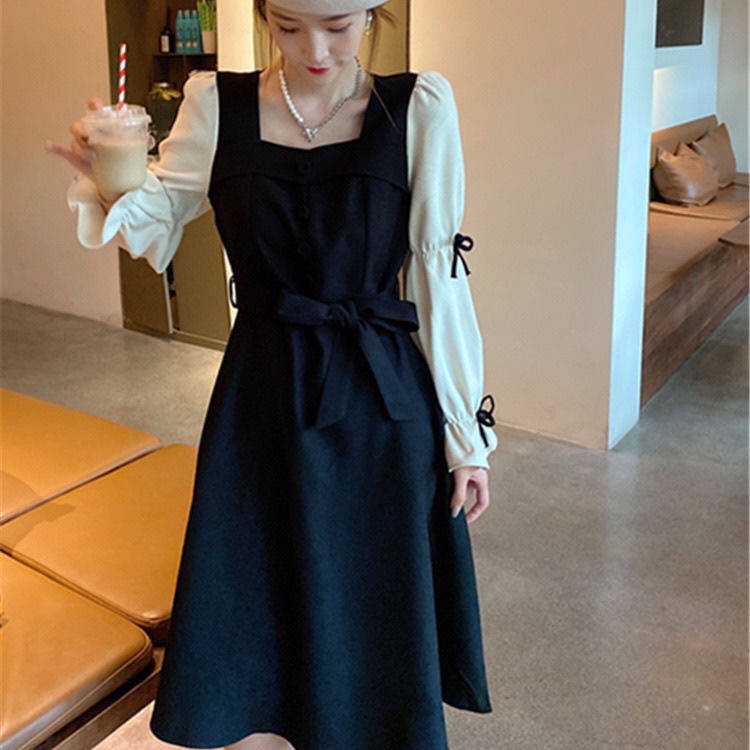 🎀váy babydoll váy dài tay thu đông váy mùa đông cho nữ set váy nữ váy xinh Đầm Nhung Tay Phồng Dáng Dài Vừa Thời Trang Mùa Thu 2021 Phong Cách Pháp Cổ Điển Dành Cho Bạn Nữ