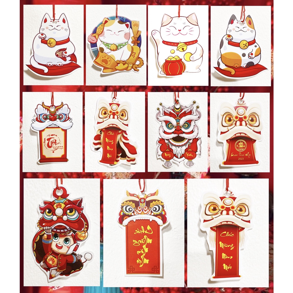 1 Set 11 Hình Mèo - Đầu Lân Treo Trang Trí Ngày Tết🌸🌸🌸 Phụ Kiện Trang Trí Hoa Tết, Mẫu Sticker Dán Tết 2023