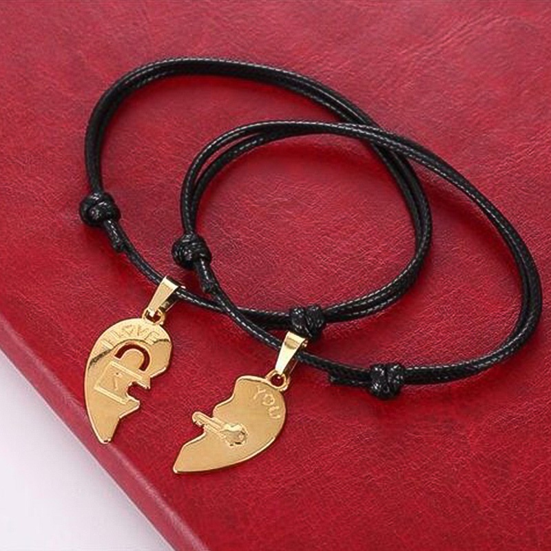 Vòng Tay Da Hai Lớp Mặt Hình Trái Tim Phong Cách Vintage Có Thể Điều Chỉnh Kích