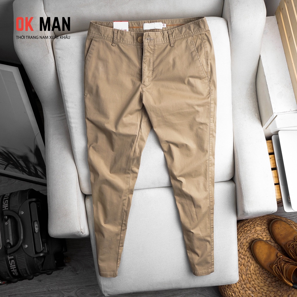 Quần kaki nam, form slimfit, 5 màu, co giãn tốt, OkMan