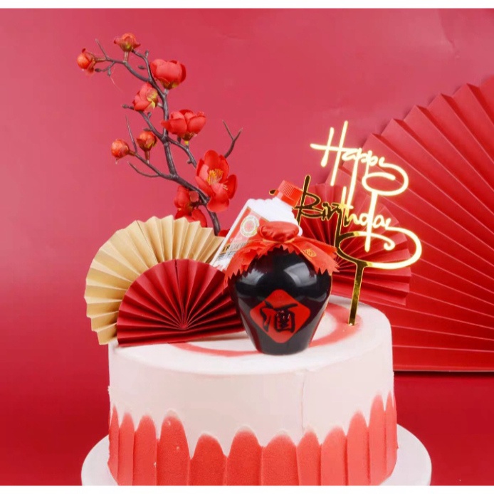 đồ trang trí bánh [FREESHIP❤️] vò rượu nhựa mô phỏng màu đỏ gạch