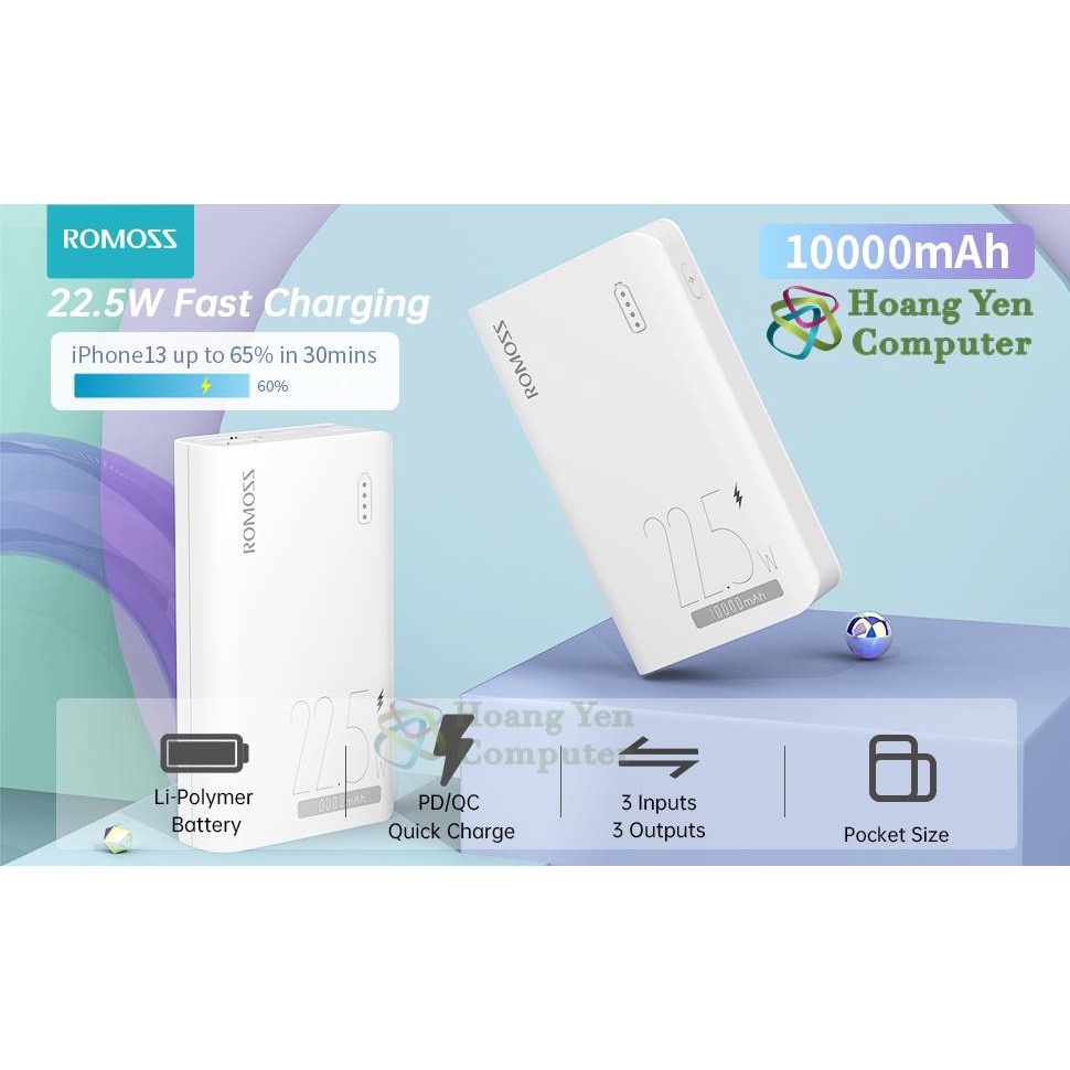 [MẪU MỚI] Sạc Dự Phòng Romoss Sense 4SF 10000Mah (Sạc Nhanh QC3.0 18W, PD20W, VOOC 22.5W) - BH 1 Năm - Hoangyencomputer