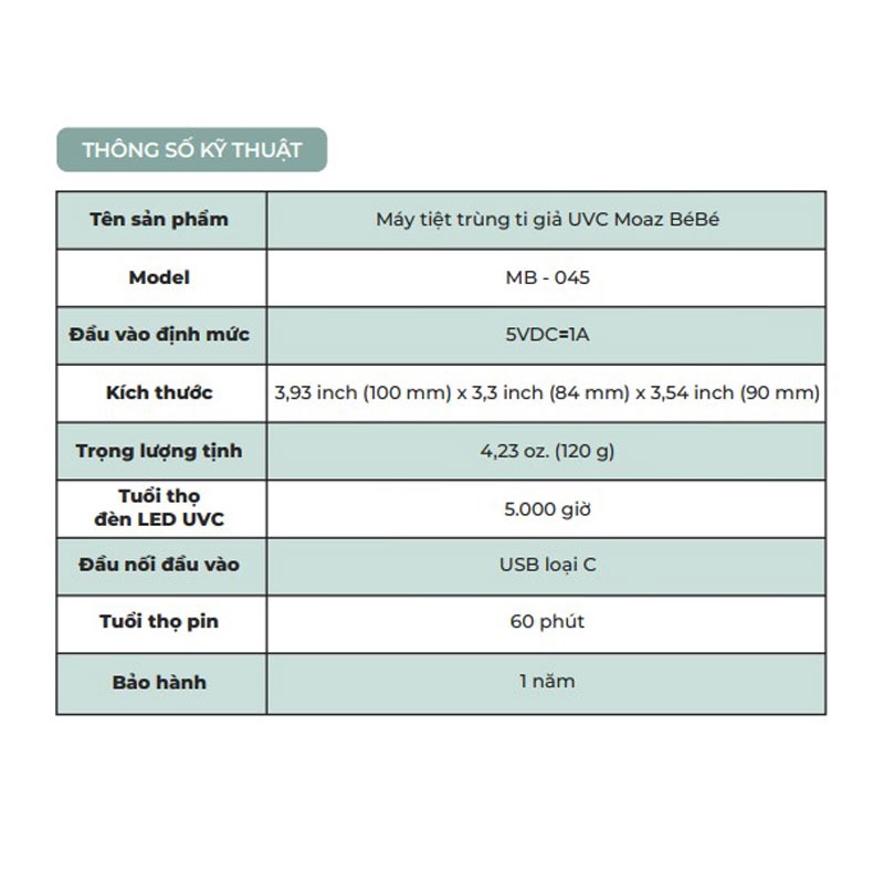 Máy tiệt trùng ti giả UVC Moaz BéBé MB - 045
