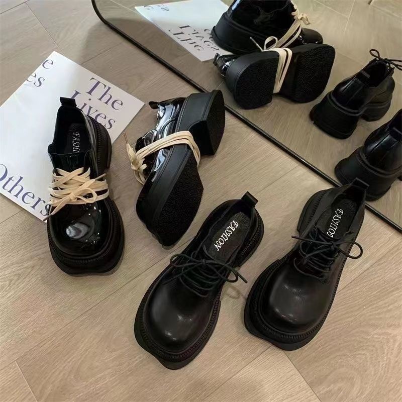 🎀giày mary jane Giày Da Đế Dày Buộc Dây Kiểu Pháp Thời Trang Mùa Thu 2022 Cho Nữ