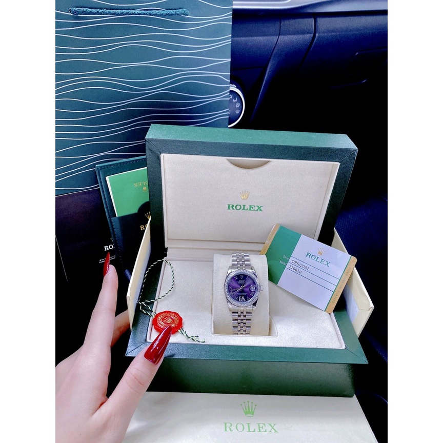 [JASMINE WATCH] Đồng hồ đeo tay nữ, đồng hồ nữ ROLEX full hộp cao cấp, thẻ quốc tế, màu tím thời trang, đính kim cương