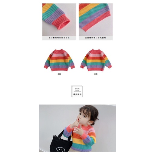 Áo Sweater Màu Cầu Vồng Dễ Thương Thời Trang Cho Bé Gái