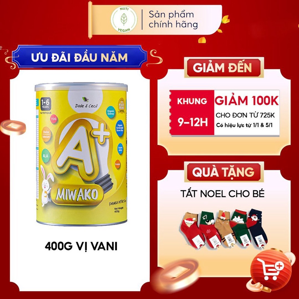 Sữa Miwako A+ Hộp 400g Vị Vani Nhập Khẩu Malaysia, Sữa Hạt Cho Bé Giúp Cải Thiện Ngôn Ngữ Tăng Chiều Cao - nutivegan