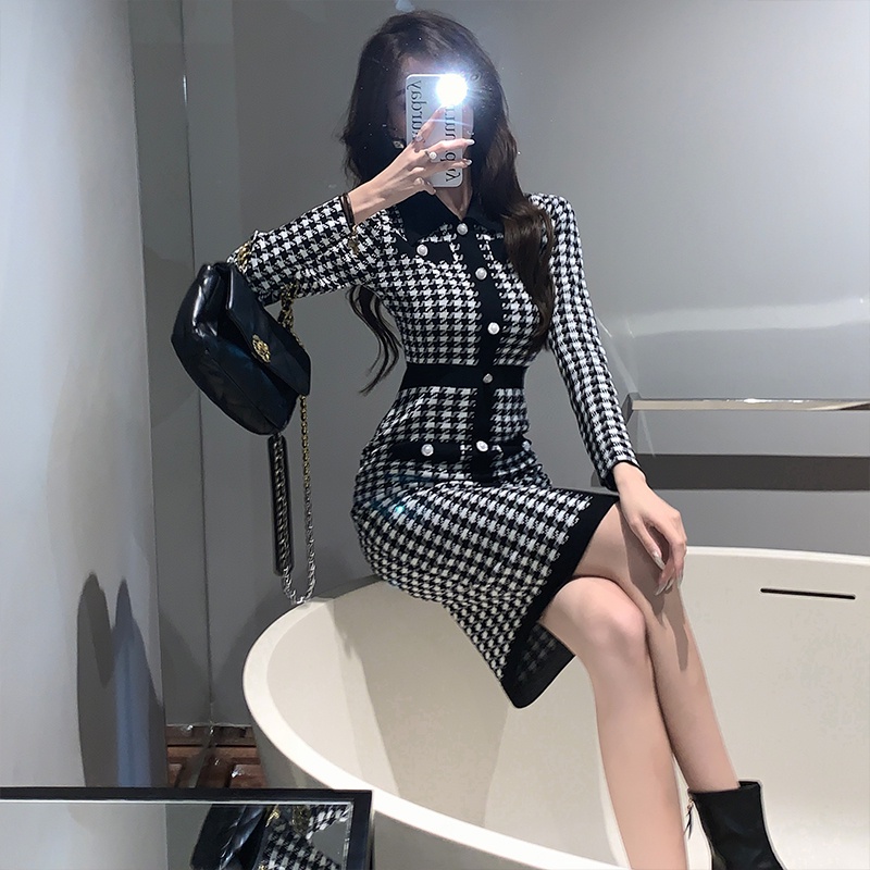 Đầm dệt kim MULTIPLICATION ôm eo phong cách retro Pháp hợp thời trang