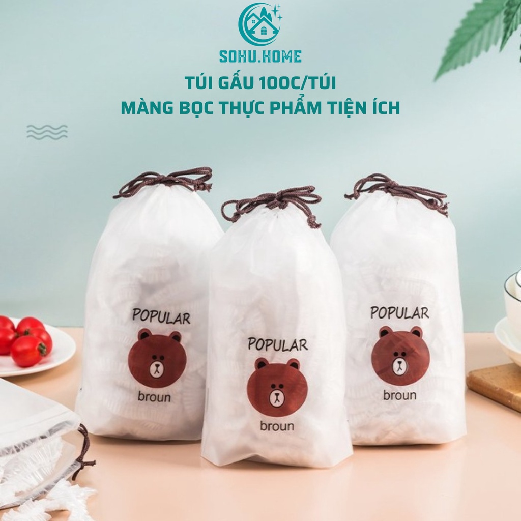 Màng Bọc Thực Phẩm Có Chun Co Giãn Siêu Dai Chất Liệu nilong PE Cao Cấp In Hình Gấu Xinh Xắn