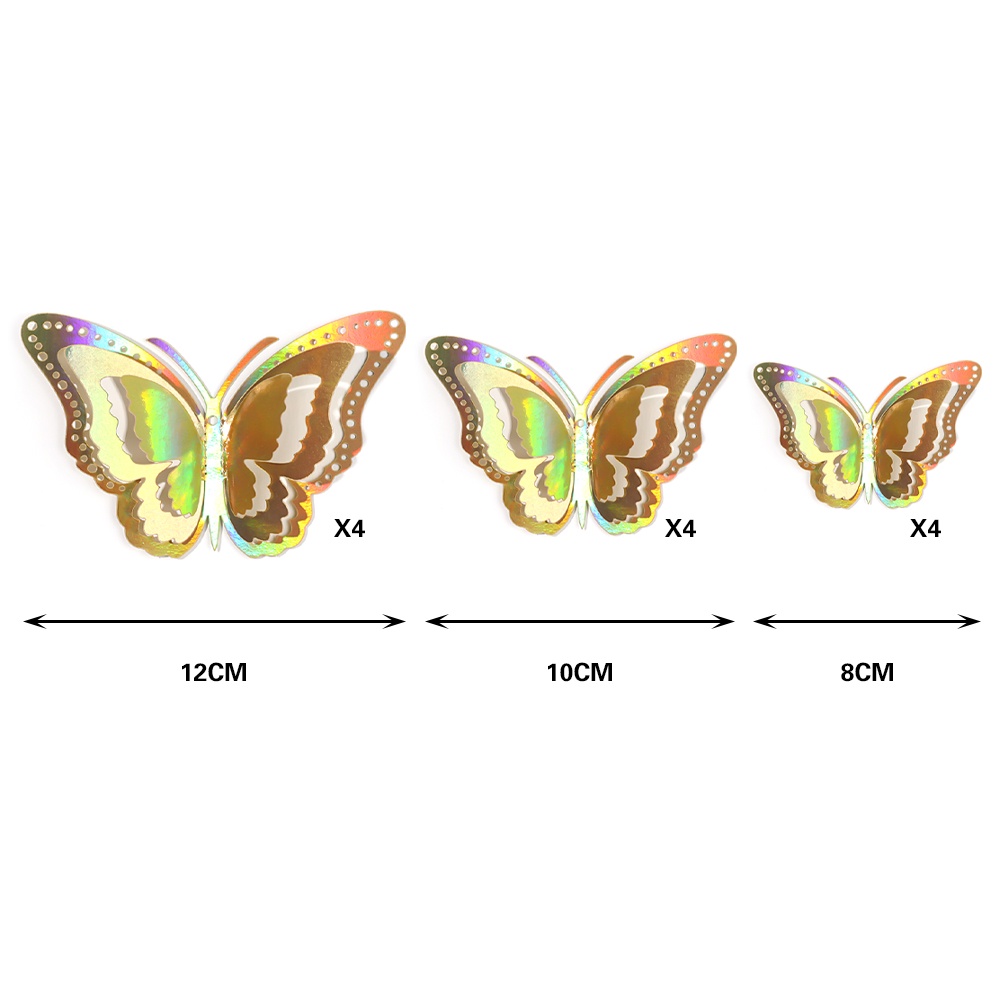 Bộ 12 Miếng Dán Hình Bướm 3D Lấp Lánh DIY Trang Trí Tủ Lạnh / Cửa Sổ