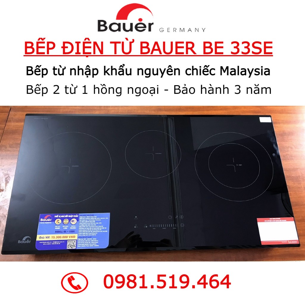 Bếp điện từ Bauer 33SE - Bếp 2 từ 1 hồng ngoại / Bếp hồng ngoại - bảo hành 3 năm