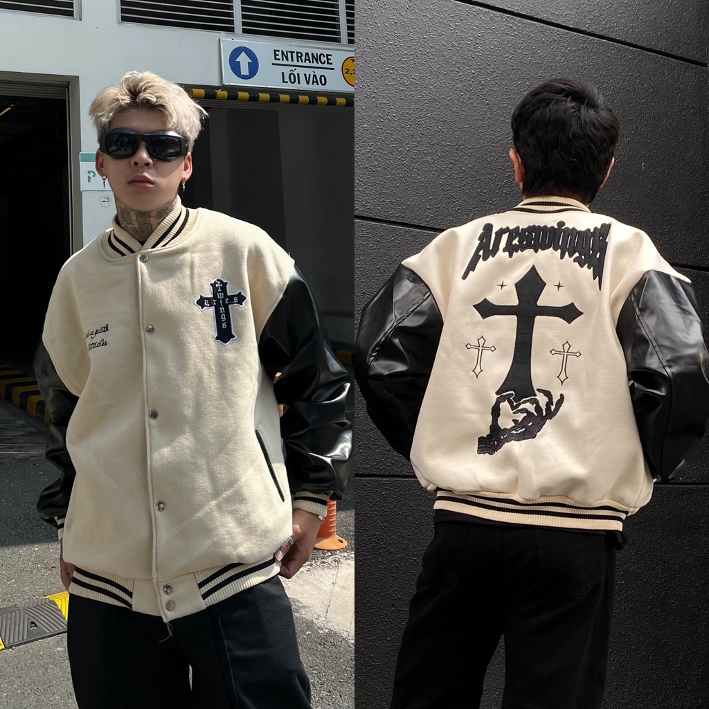 Áo bomber local brand tay da thánh giá , varsity jacket nam nữ 2 lớp dày dặn , áo khoác bóng chày unisex - Gin store