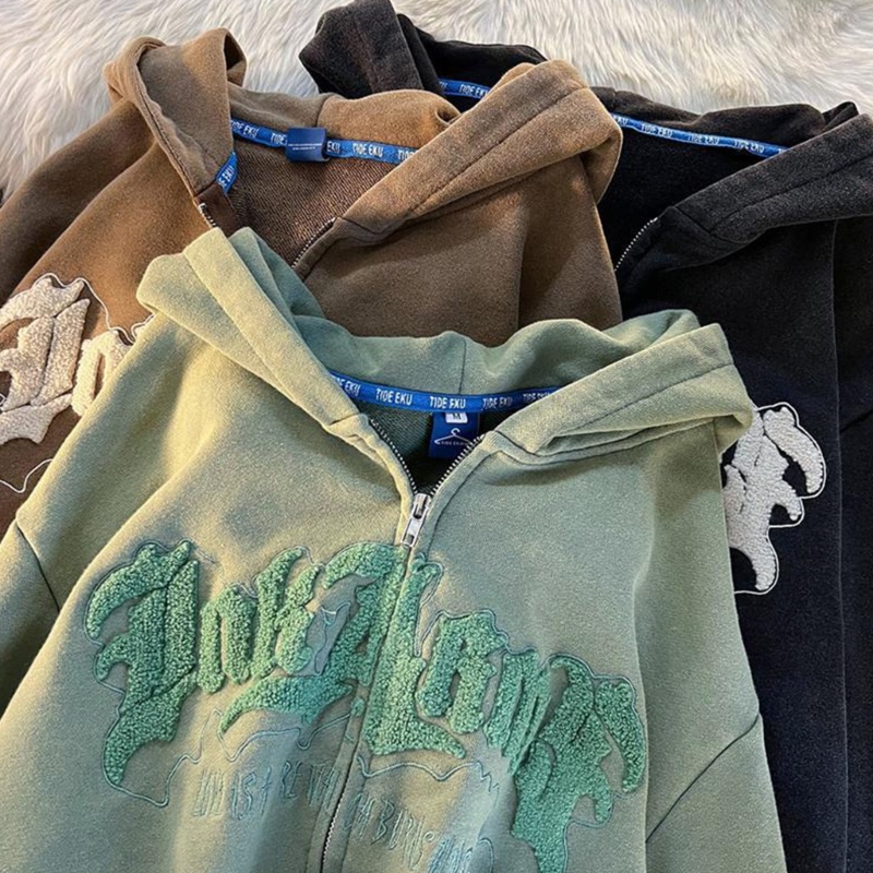 Áo Khoác Hoodie Tay Dài Có Khóa Kéo In Chữ Phong Cách Gothic Dễ Thương