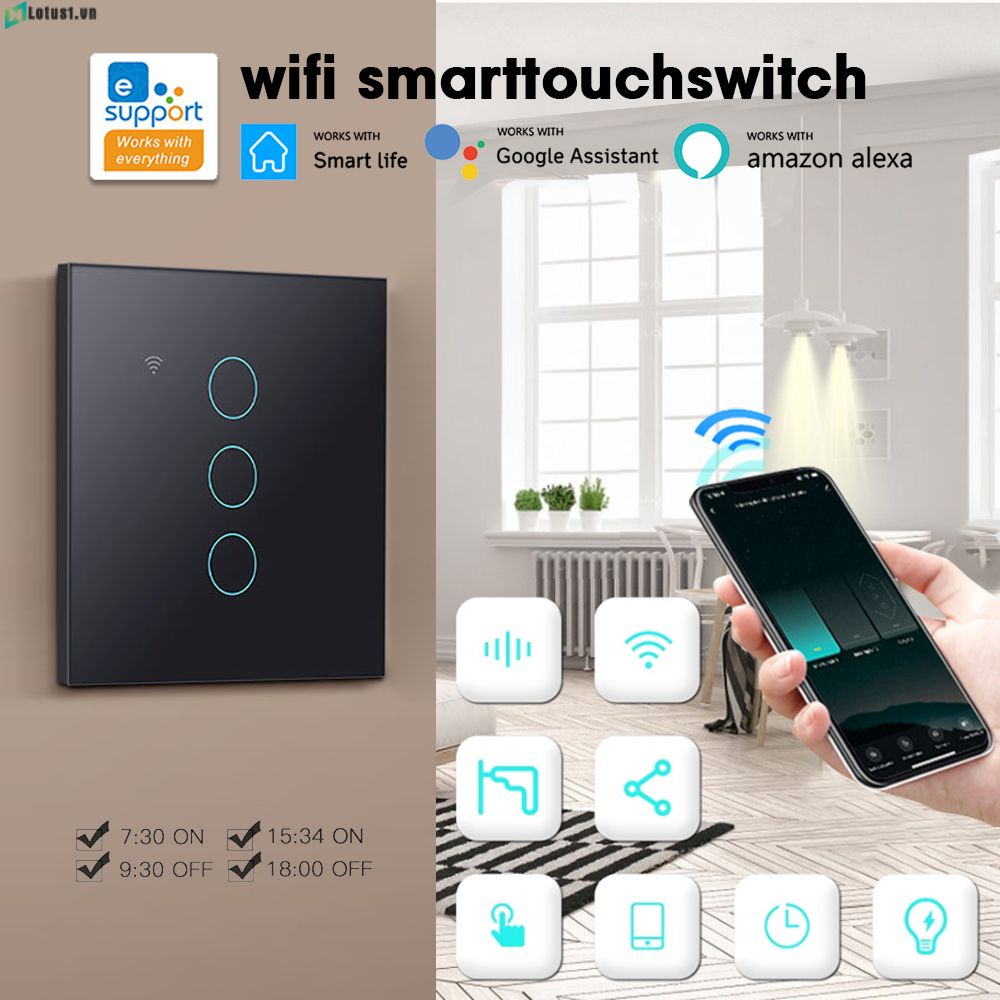 Hàng Có Sẵn Công Tắc Cảm Ứng Đèn Thông Minh Wifi Tuya 1/2/3/4 Gang Điều Khiển Từ Xa Bằng Ứng Dụng Smart Life/Tuay Hoạt Động Với Alexa Google Home Eu