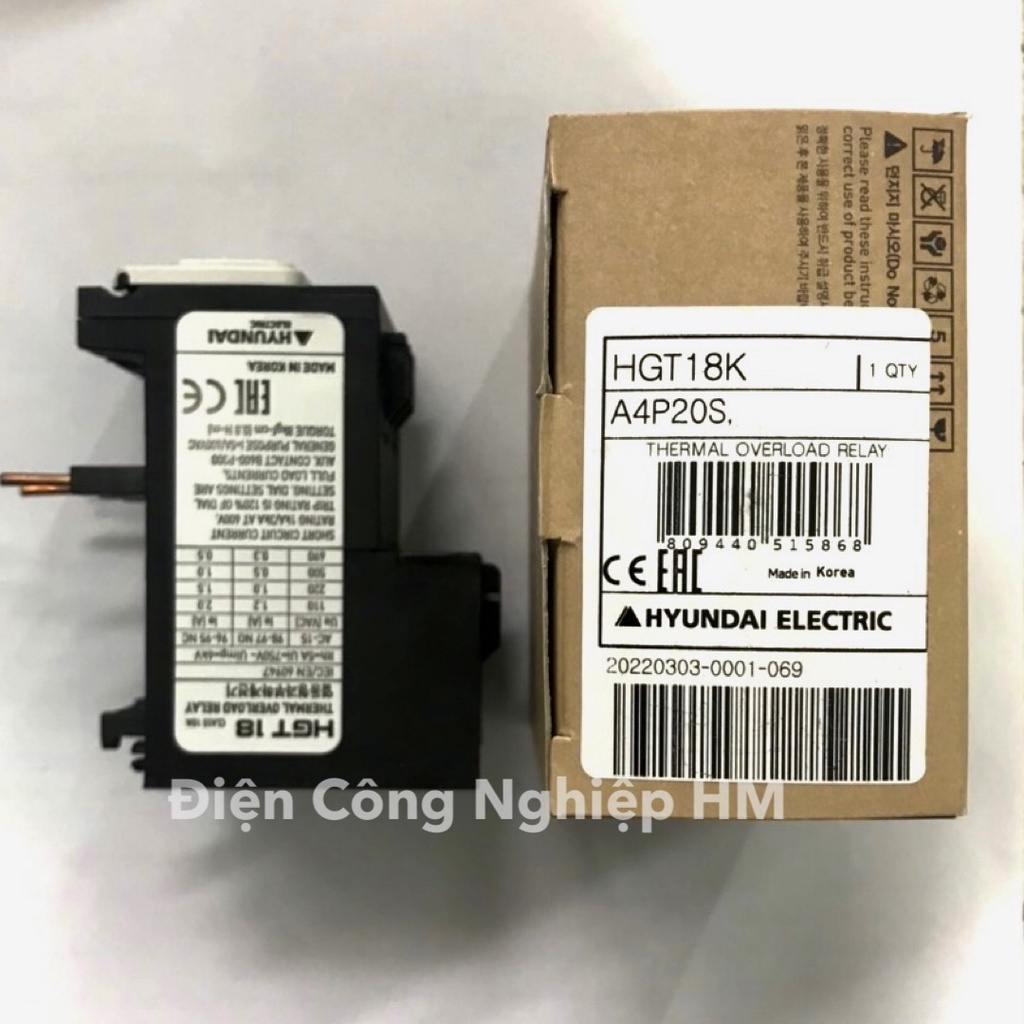 Relay Rơ Le Nhiệt Hyundai HGT18k Chính Hãng dùng cho khởi động từ dòng 9A-18A