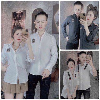 [SIÊU GIẢM GIÁ] Áo sơ mi trắng nam nữ cặp đôi chất liệu kate lụa in ICON