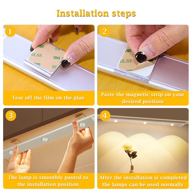 Tủ Đèn LED Tủ Đèn Không Dây Siêu Mỏng USB Sạc Cảm Ứng Cơ Thể Con Người Đèn Ngủ Tủ Chiếu Sáng Nhà Bếp