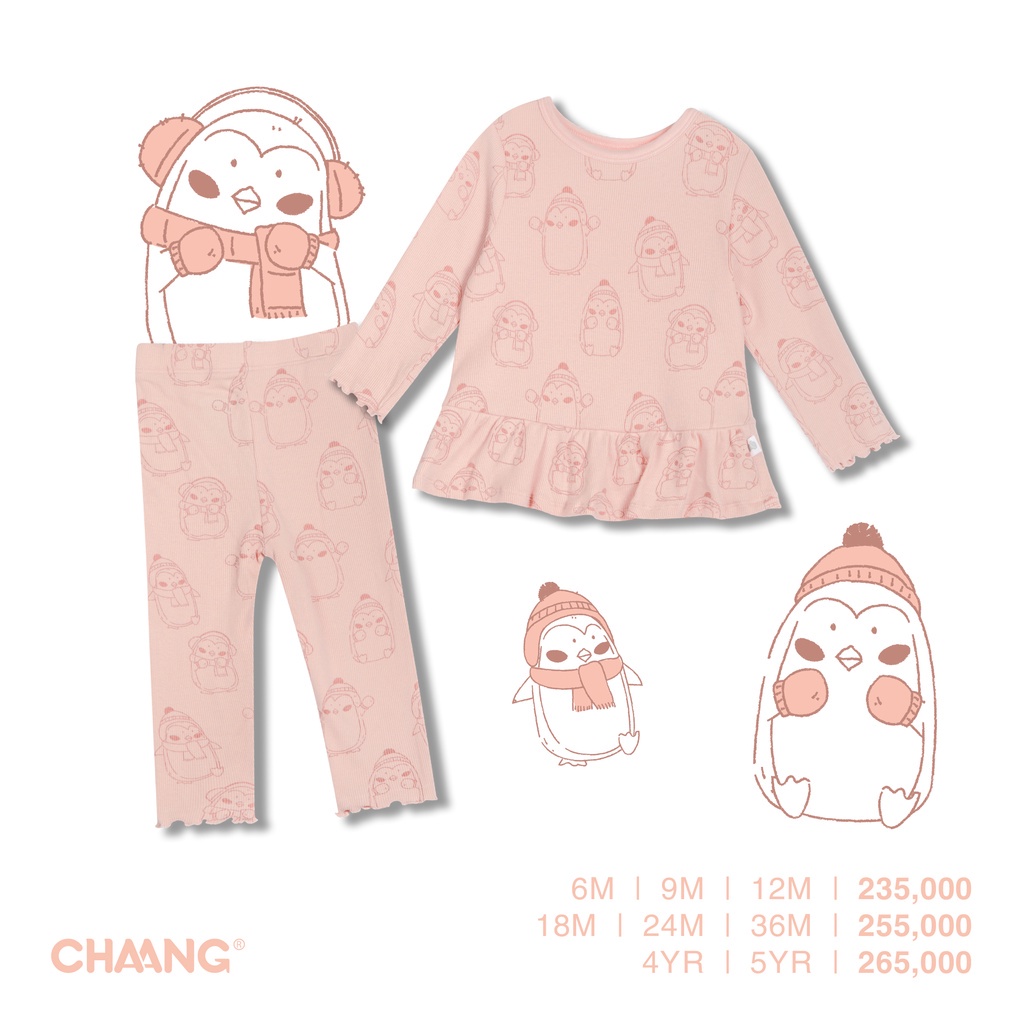 Bộ Dài Tay Thu Đông Bé Gái, Bộ Babydoll Snow Tăm Hồng CHAANG Bé Gái 3M-36M