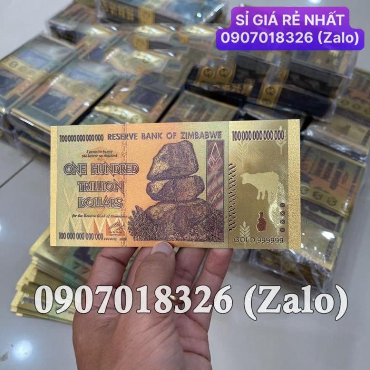 [HÓT] Tiền Zimbabwe 100 Ngàn Tỷ Dollars Plastics Mạ Vàng, Mệnh Giá Lớn Nhất Thế Giới , Giá Sỉ