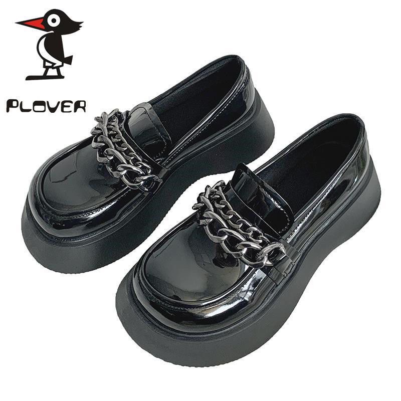 Giày Lolita nữ đen da bóng phối chuỗi xích tôn dáng đế dày cao 3-5cm phong cách Anh Quốc - Génial Shoes