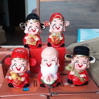 Tượng ngũ phúc kèm đế gỗ tài lộc phát tượng phúc lộc thọ tài hỷ trang trí bàn làm việc cửa hàng tượng phong thủy