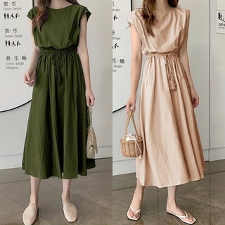 [Ảnh thật]🍒Đầm suông eo rút dây tay con cánh dơi S.MLXL