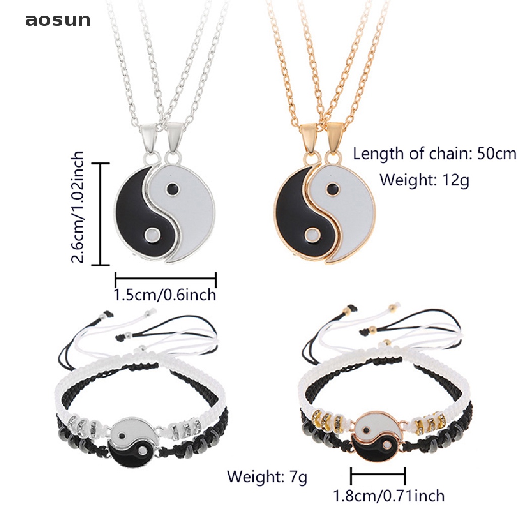 Bộ 2 Vòng Tay / Dây Chuyền Âm Dương / Âm Dương Tùy Chỉnh Thời Trang Cho Cặp Đôi
