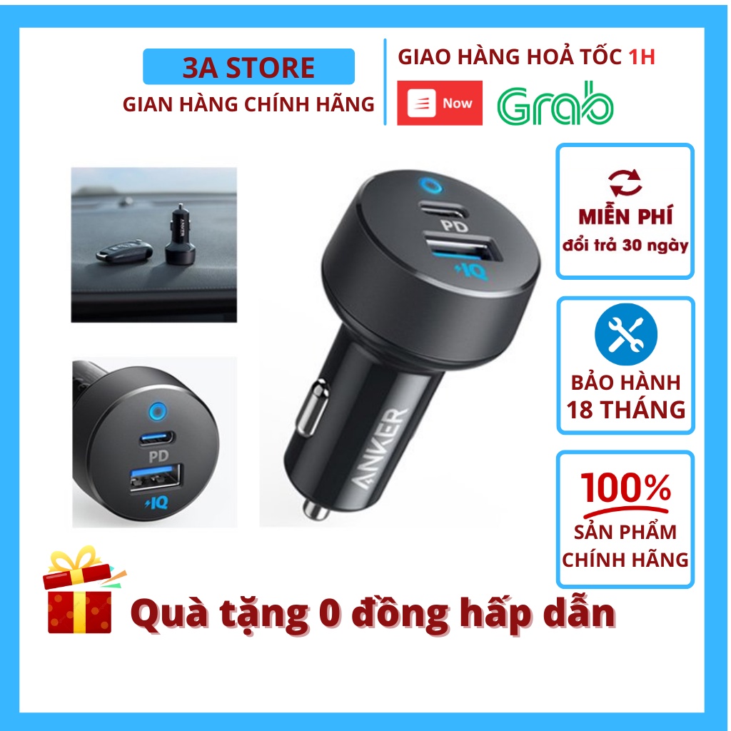 Tẩu sạc nhanh ô tô Anker A2732 35w 2 cổng sạc nhanh 20w Powerdrive bảo hành 12 tháng 3astore