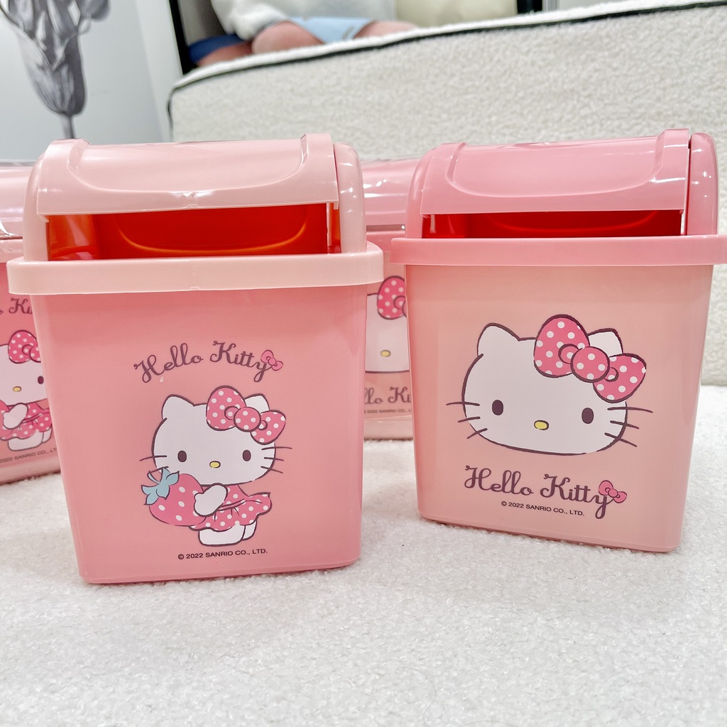 (Tự chụp/Có sẵn) Thùng Rác Mini Hình Vuông Có Nắp Hình Hello Kitty Để Bàn Văn Phòng / Phòng Khách - Lyly Tiny