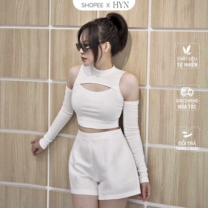 Áo Croptop Nữ The Basic by HYN Thiết Kế Khoét Vai Chất Thun Co Giãn Ôm Body Cá Tính