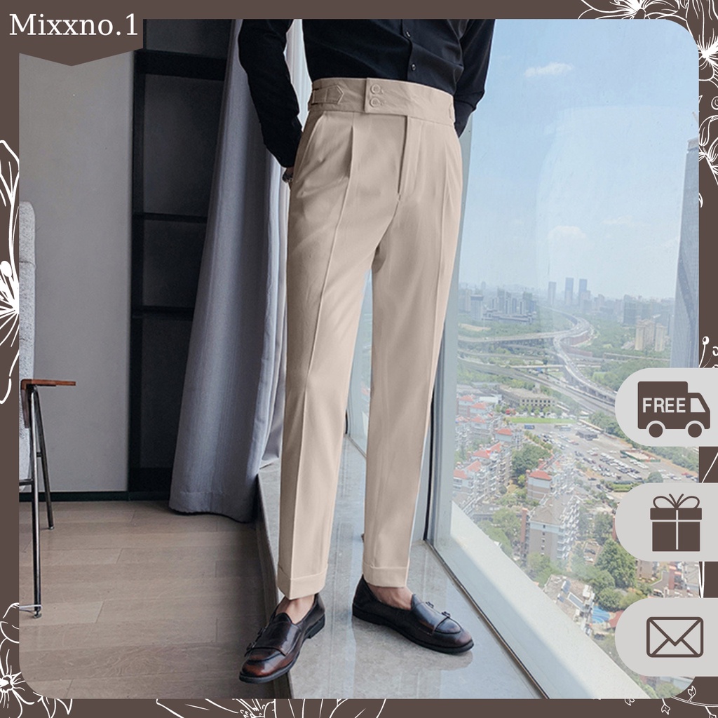 Quần Âu Baggy Nam Ống Đứng Trơn Màu Cạp Cao Phối Đai Khuy Kiểu Mới Thời Trang Mixxno1 QUAN NAM 130 | BigBuy360 - bigbuy360.vn