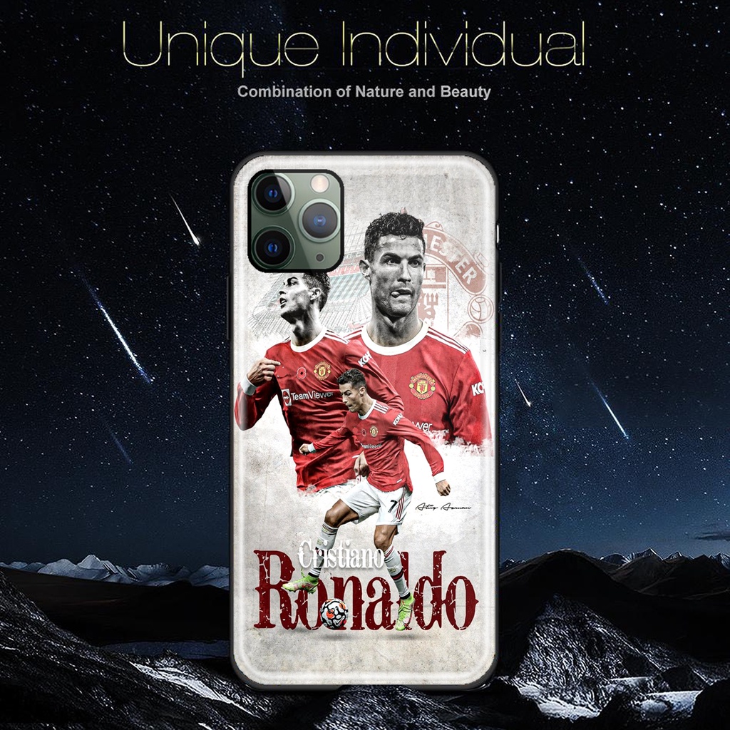 Ốp Lưng kính Bóng Đá CR7 ở CLB MU cho S amsung - O ppo - i Phone - R ealme RON3