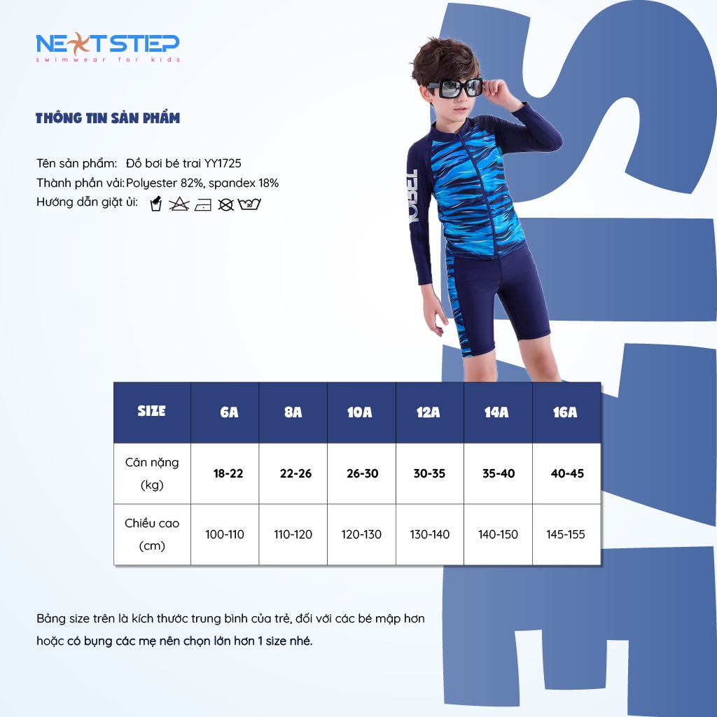 Đồ bơi trẻ em, đồ bơi bé trai tay dài chất vải chống nắng size lớn đến 45kg cho bé trai đến 12 tuổi