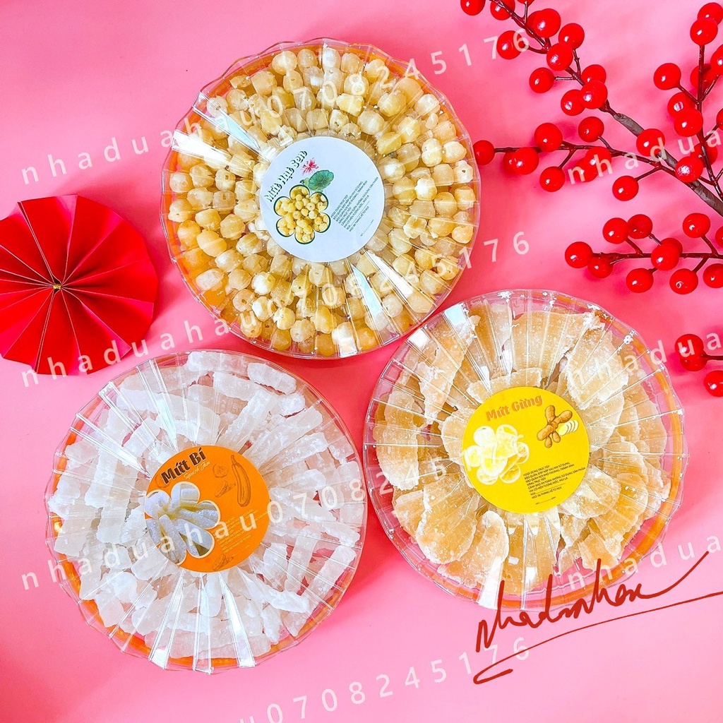 HÀNG TẾT - Hộp 500gam mứt tết các loại Bí/ Hạt sen/ Gừng hàng xưởng VN chất lượng cao