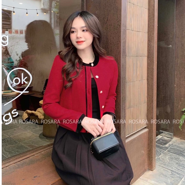 Áo Khoác Đỏ Dạ Tex Phối Nhung Thời Trang Công Sở Nữ Rosara K08
