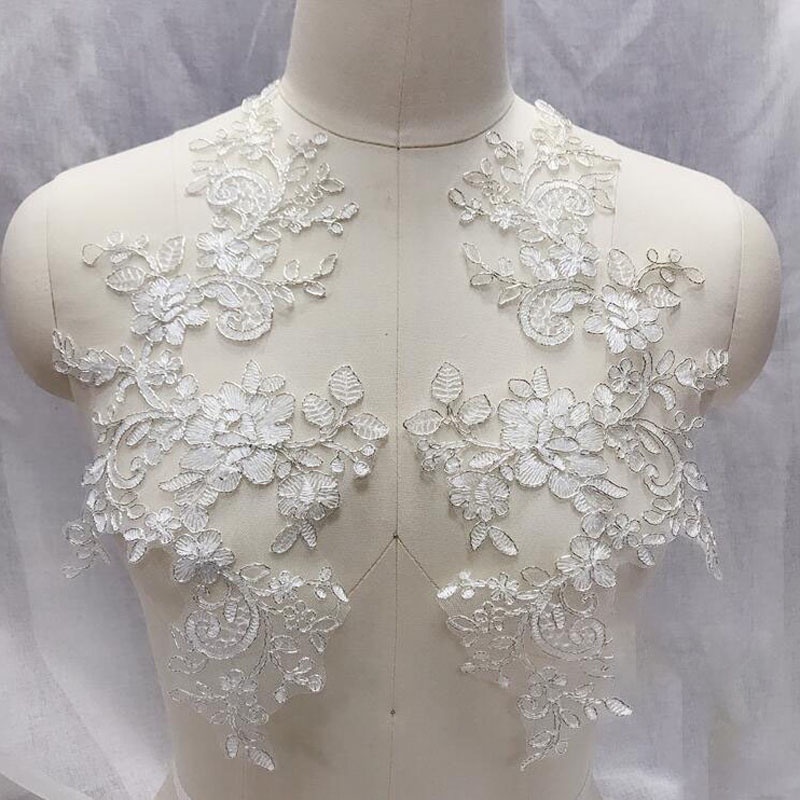 Cặp miếng vá quần áo ren hoa dạng dán trang trí kích thước 34x18cm