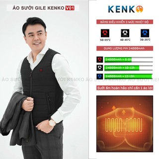Áo sưởi Nhật Bản KENKO gile chính hãng 9 vùng nhiệt kèm pin 24000mah