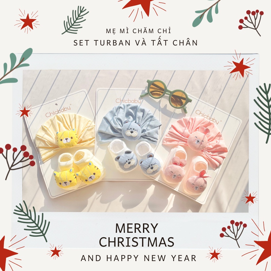 Set Mũ Turban Cho Bé Gái Kèm Tất Hình Thú 3d Chicbaby