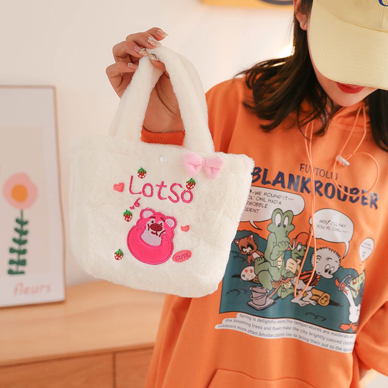Kawaii Sanrio Cinnamoroll My Melody KT Lotso Embroidery Plush Handbag Shopping Bag Lunch Bag kid gift