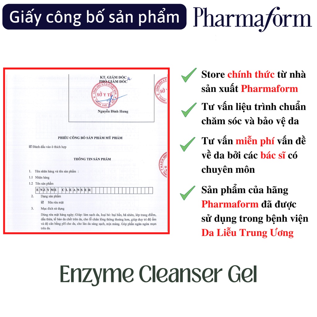Sữa rửa mặt GEL tẩy tế bào chết, làm sạch bụi bẩn và cấp ẩm cho da Pharmaform Enzyme Cleanser Gel 150ml