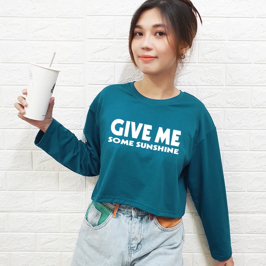 Áo Croptop Nữ Toli Tay Dài Cổ Tròn Vải Thun Cotton Kiểu Hàn Quốc In Hình Hoạ Tiết ( TRẮNG- GIVE ME)