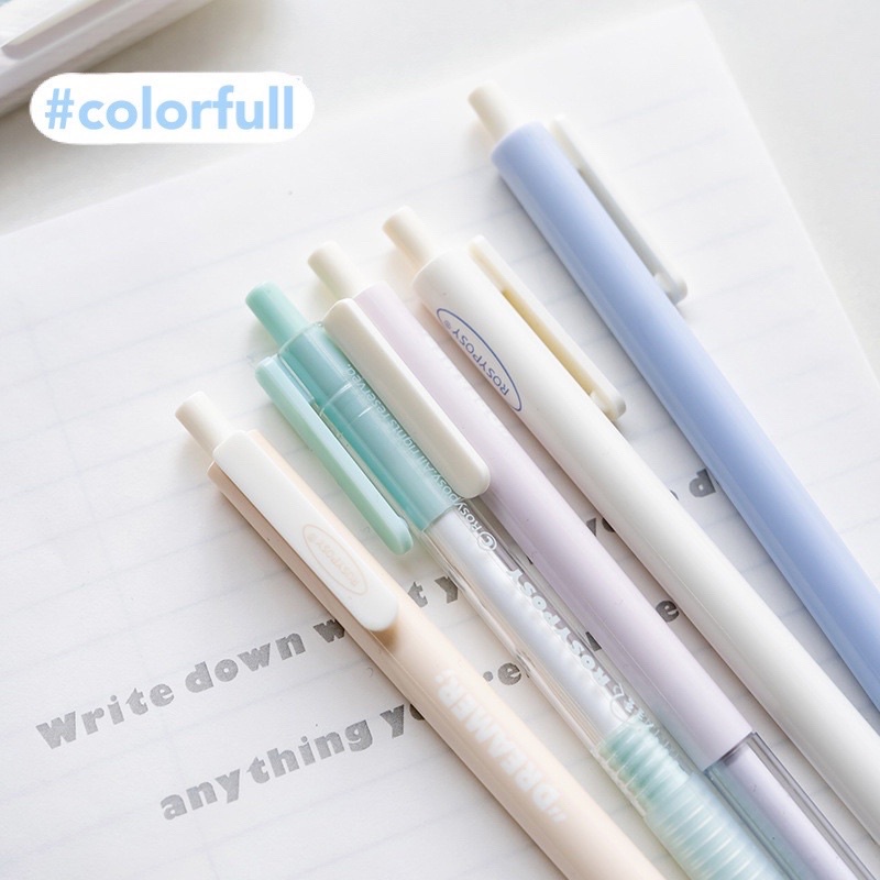 Set 5 Bút Bi Rosy Posy Mực Đen Màu Pastel Macaron Mẫu Mới 2022