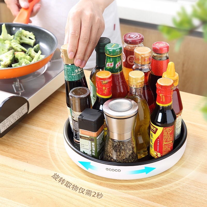 Khay tròn đựng đồ đa năng Ecoco xoay 360 độ, khay đựng đồ gia vị tiết kiệm không gian