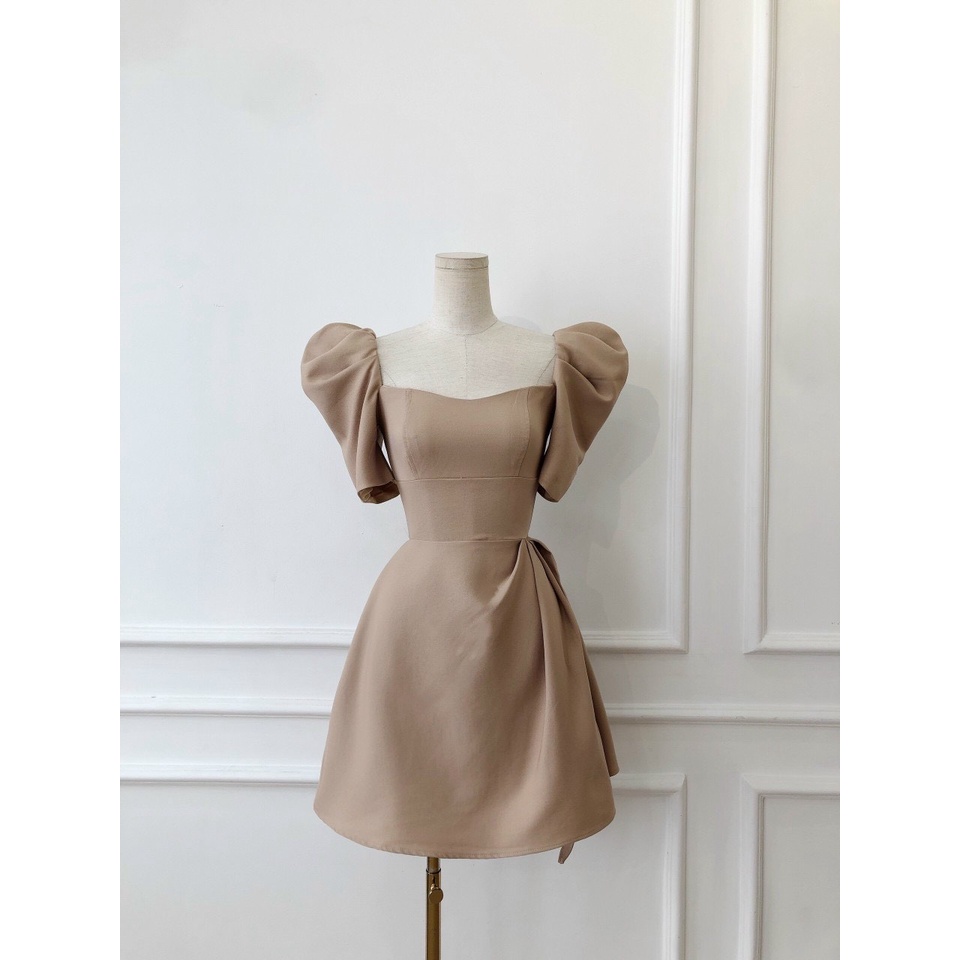 Đầm tay phồng xếp sườn, Hàng may 2 lớp, đúp lót, đúp khoá kéo, size SML
