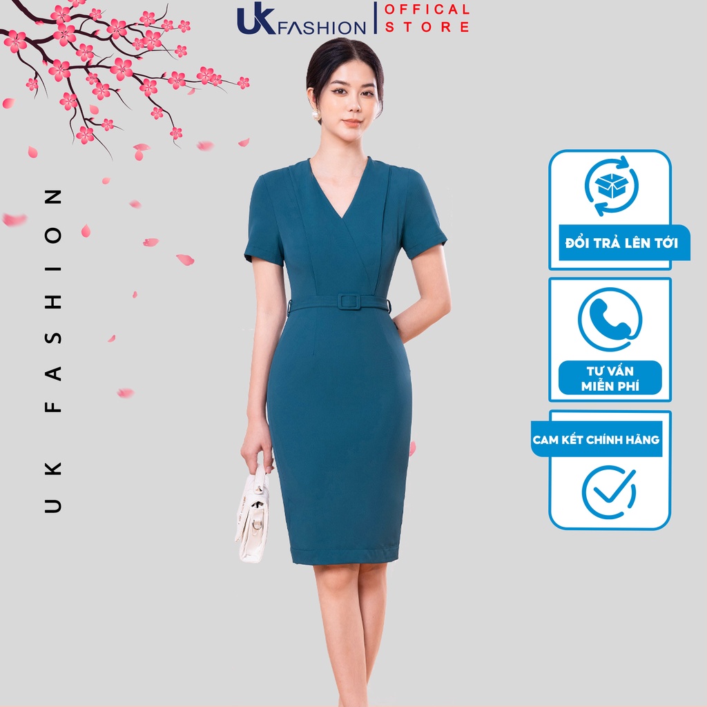 Đầm Thiết Kế Dáng Ôm Cổ V UK Fashion Xẻ Sau Thanh Lịch, Chất Vải Mềm Mát Chuẩn Phom NKDV2203008